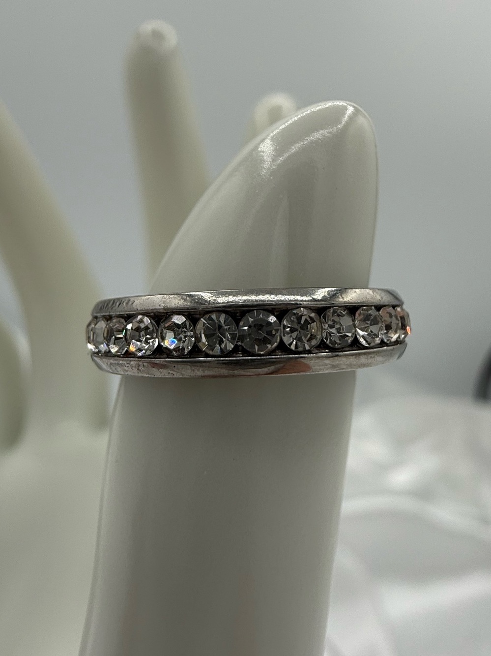 Titanium Crystal Size 5.5 Channel-Set Silver-Tone Band Ring